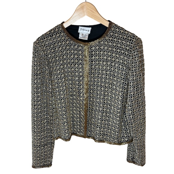 Stenay Sweaters - Vintage Stenay 100%‎ Silk Beaded Floral Cardigan Hook Closure - 1980s - 1990s